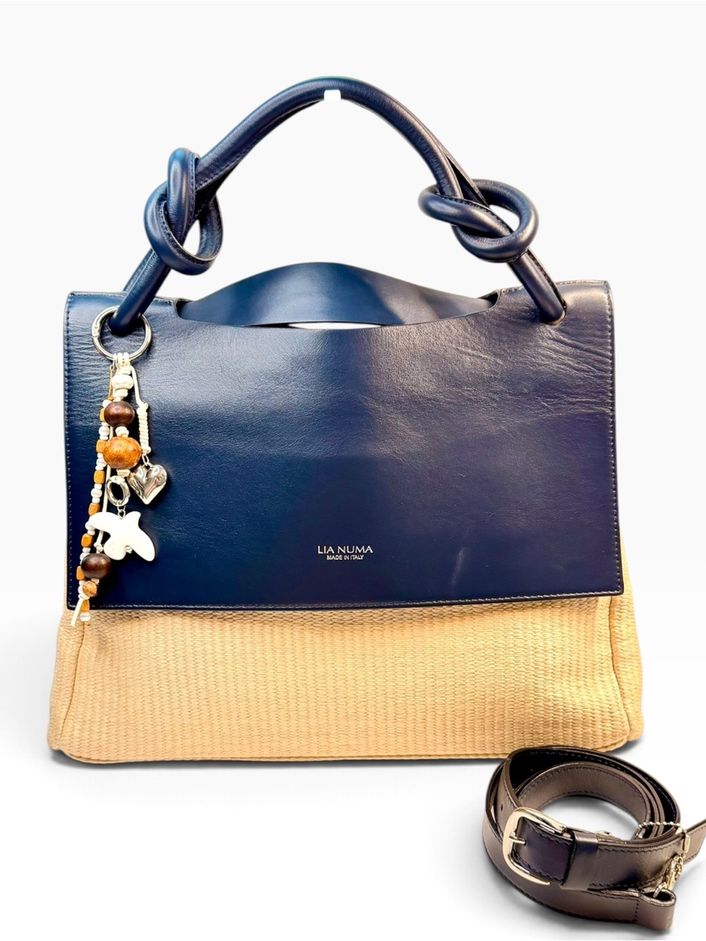 💙 Lia Numa Navy Blue & Raffia Bag — Made in Italy 🇮🇹